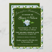 ホワイトガーデニアグリーンリーフブライダルシャワー 招待状 (正面/裏面)