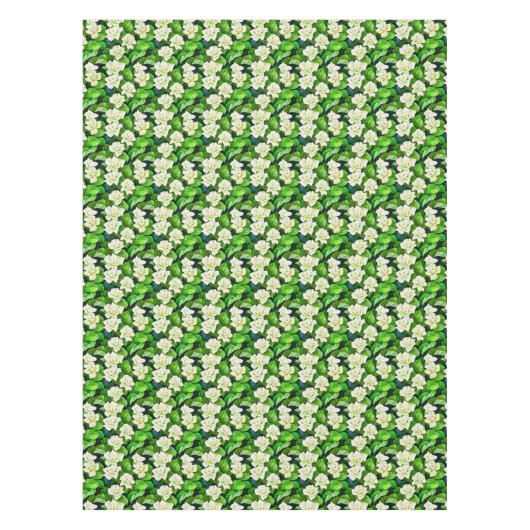 ホワイトガーデニアスとジェイドグリーン葉ズ テーブルクロス (正面)