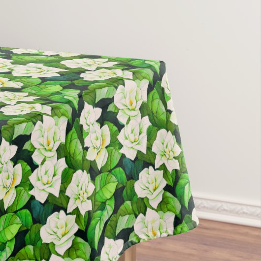 ホワイトガーデニアスとジェイドグリーン葉ズ テーブルクロス (インサイチュ)