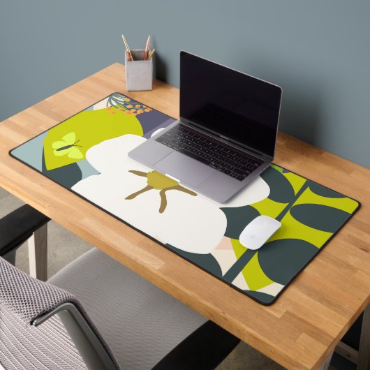 ホワイトガーデニア抽象芸術花模様カラーブロックモダン デスクマット (オフィス2)