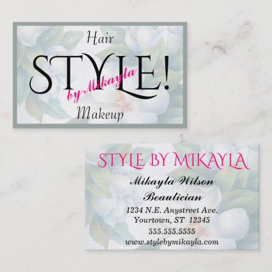 ホワイトガーデニア美しいイベントインテリアデザイン 名刺 (正面/裏面)