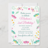 ホワイトガーデンお洒落バタフライガールズ誕生日 招待状 (正面)