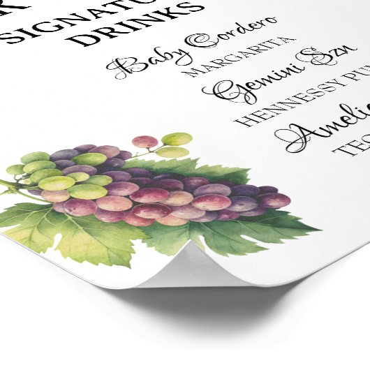 ホワイトガーデンお洒落ベイビーシャワーバーメニューポスター ポスター (角)