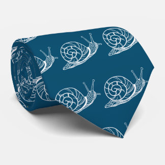 ホワイトガーデンカタツムリ模様ブルー ネクタイ
