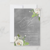 ホワイトガーデンフローラウォーターカラーグレーブライダルシャワー 招待状 (正面)