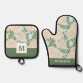 ホワイトガーデンムーム花柄 鍋つかみ&鍋敷きセット (正面)