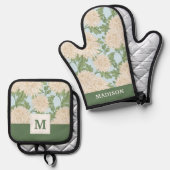 ホワイトガーデンムーム花柄 鍋つかみ&鍋敷きセット (正面/裏面)