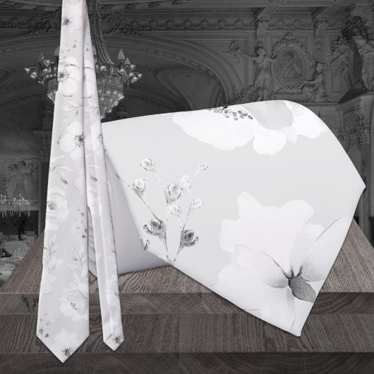 ホワイトガーデン牡丹の首のタイに結婚ハト灰色 ネクタイ