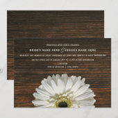 ホワイトガーベラ & バーンワッド ラスティック ウェディング 招待状 (正面/裏面)