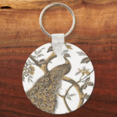 ホワイトキエレガントーチェーン上の孔雀 キーホルダー (正面)