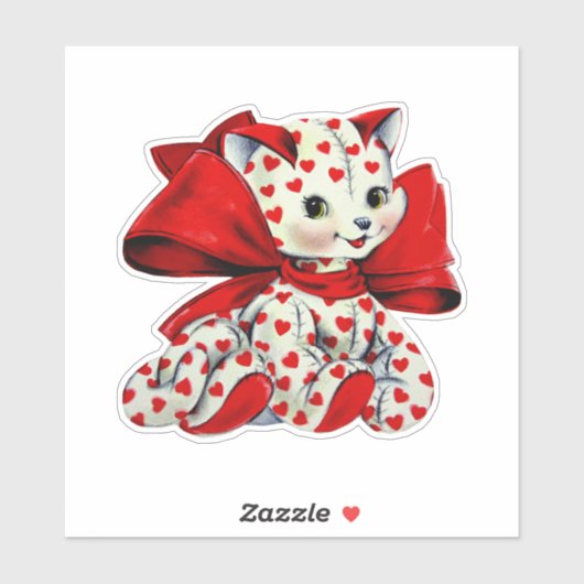 ホワイトキットキャットウィズハートヴィンテージバレンタインアート シール (シート)