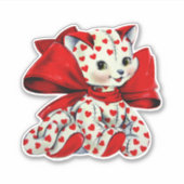 ホワイトキットキャットウィズハートヴィンテージバレンタインアート シール (正面)