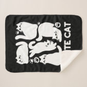 ホワイトキットンシルエット – かわいい猫デザイン シェルパブランケット (正面(横))
