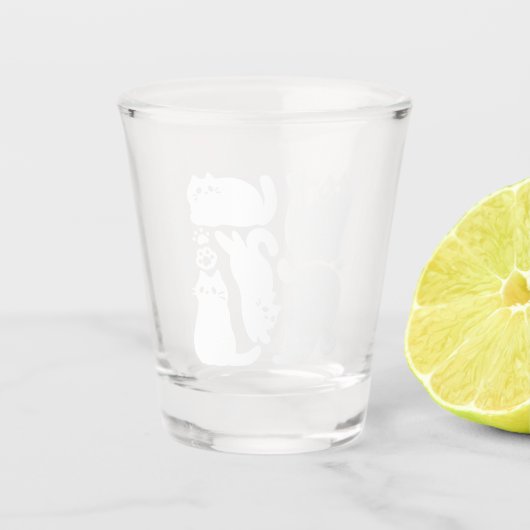 ホワイトキットンシルエット – かわいい猫デザイン ショットグラス (正面)