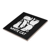 ホワイトキットンシルエット – かわいい猫デザイン タイル (側面)