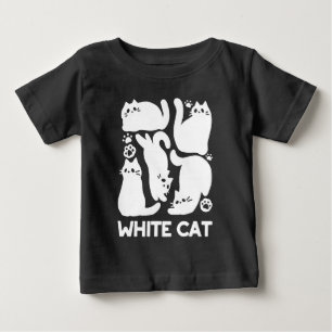 ホワイトキットンシルエット – かわいい猫デザイン ベビーTシャツ