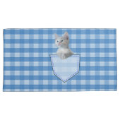 ホワイトキットンポケットブルーおもしろいチェック錯覚3D 枕カバー (正面右)