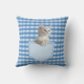 ホワイトキットンポケットブルーおもしろいチェック錯覚3D T クッション (裏面)