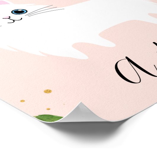 ホワイトキットン養子縁組ステーションバースデーパーティーのサイン ポスター (角)