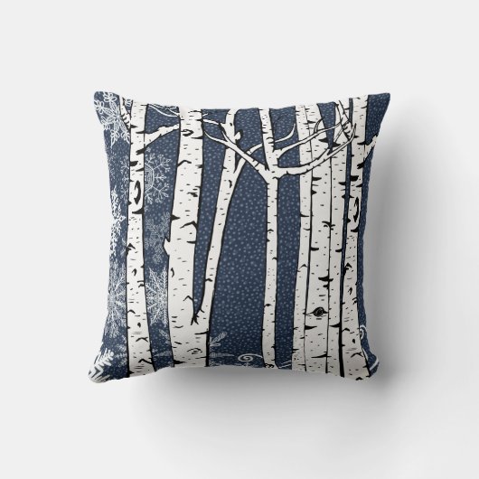 ホワイトキツネインウィンター樺の木フォレスト装飾用クッション クッション (裏面)