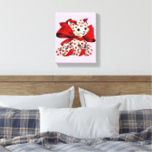 ホワイトキティ猫とハートヴィンテージバレンタインアート キャンバスプリント (インサイチュ (寝室))