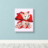 ホワイトキティ猫とハートヴィンテージバレンタインアート キャンバスプリント (インサイチュ (ウッドフロア))