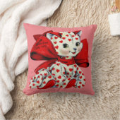 ホワイトキティ猫とハートヴィンテージバレンタインアート クッション (ブランケット)