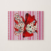 ホワイトキティ猫とハートヴィンテージバレンタインアート ジグソーパズル (横)