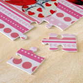 ホワイトキティ猫とハートヴィンテージバレンタインアート ジグソーパズル (側面)