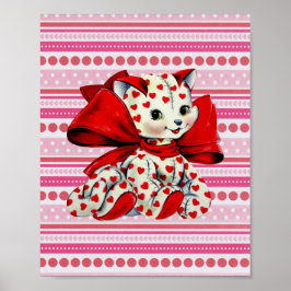 ホワイトキティ猫とハートヴィンテージバレンタインアート ポスター