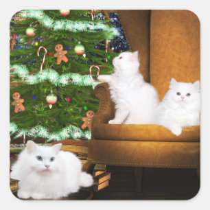 ホワイトキティ猫クリスマス スクエアシール
