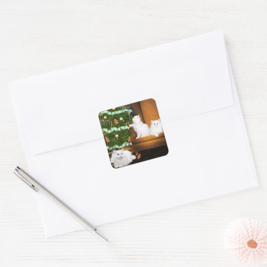 ホワイトキティ猫クリスマス スクエアシール (封筒)