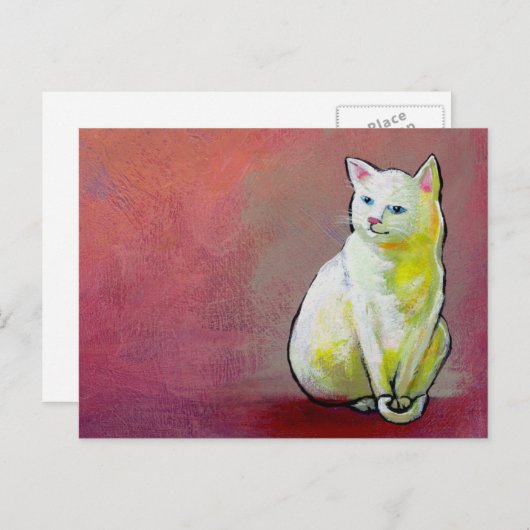 ホワイトキャットアート絵画おもしろいのホワイティかわいらしス座 ポストカード (正面/裏面)