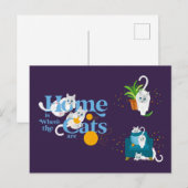 ホワイトキャットイラストレーションホームが猫たちのいる場所 ポストカード (正面/裏面)