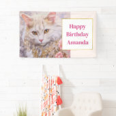 ホワイトキャットインエレガントラグジュアリージュエリーハッピーバースデー 横断幕 (インサイチュ)