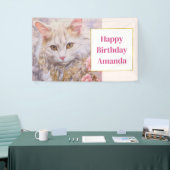 ホワイトキャットインエレガントラグジュアリージュエリーハッピーバースデー 横断幕 (トレードショー)