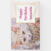 ホワイトキャットインエレガントラグジュアリージュエリーハッピーバースデー 横断幕 (縦)