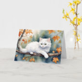 ホワイトキャットイン紅葉誕生日 カード (黄色い花)