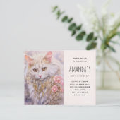 ホワイトキャットイン金ゴールドとダイヤモンド誕生日招待状 インビテーションポストカード (スタンド正面)