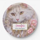 ホワイトキャットエレガントイン金ゴールドとダイヤモンド誕生日 ペーパープレート (正面)