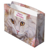ホワイトキャットエレガントイン金ゴールドとダイヤモンド誕生日 ラージペーパーバッグ (裏面アングル)