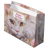 ホワイトキャットエレガントイン金ゴールドとダイヤモンド誕生日 ラージペーパーバッグ (正面アングル)