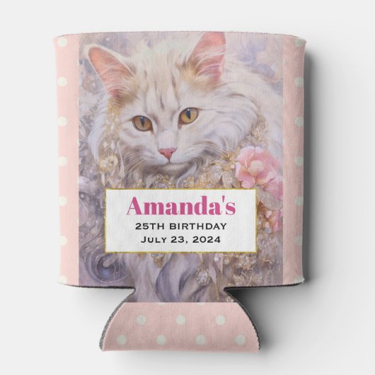 ホワイトキャットエレガントイン金ゴールドとダイヤモンド誕生日 缶クーラー (裏面)