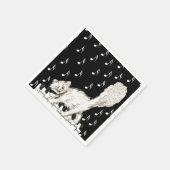 ホワイトキャットオンピアノ鍵楽譜 スタンダードカクテルナプキン (角)