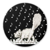 ホワイトキャットオンピアノ鍵楽譜 セラミックノブ (正面)