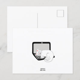 ホワイトキャットスリーピングオンノートパソコンのポストカード ポストカード