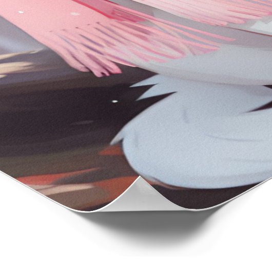 ホワイトキャットピンク服秋冬マンガウォールアート ポスター (角)