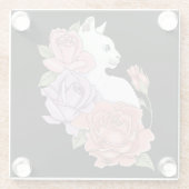 ホワイトキャットピーチラベンダーピンクローズ ガラスコースター (裏面)