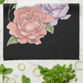 ホワイトキャットピーチラベンダーピンクローズ キッチンタオル (折り畳み)