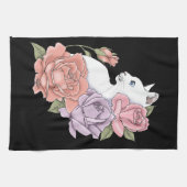 ホワイトキャットピーチラベンダーピンクローズ キッチンタオル (横)